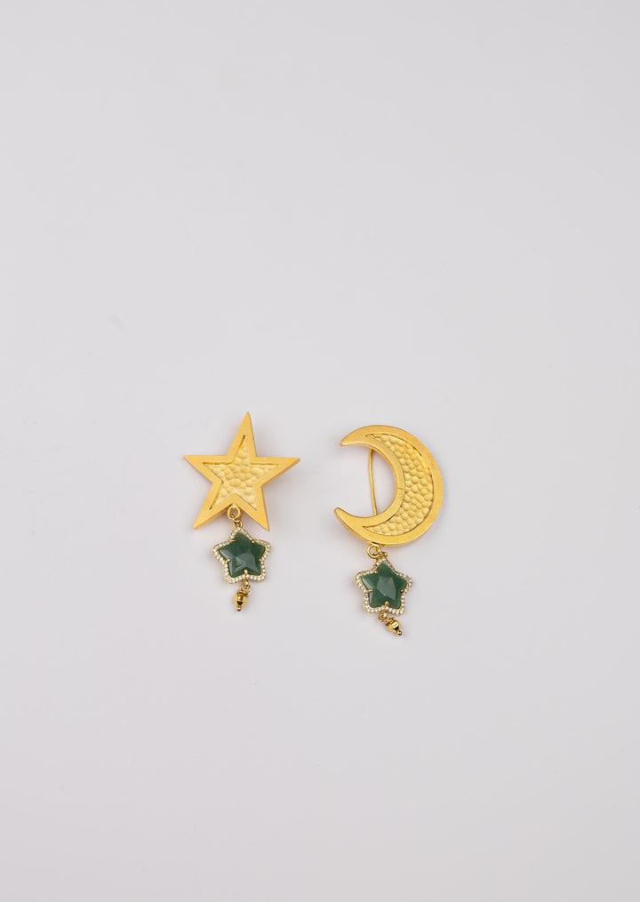 Moon and Crescent Pins Set (with Green Stone) – بروش الهلال والنجمة