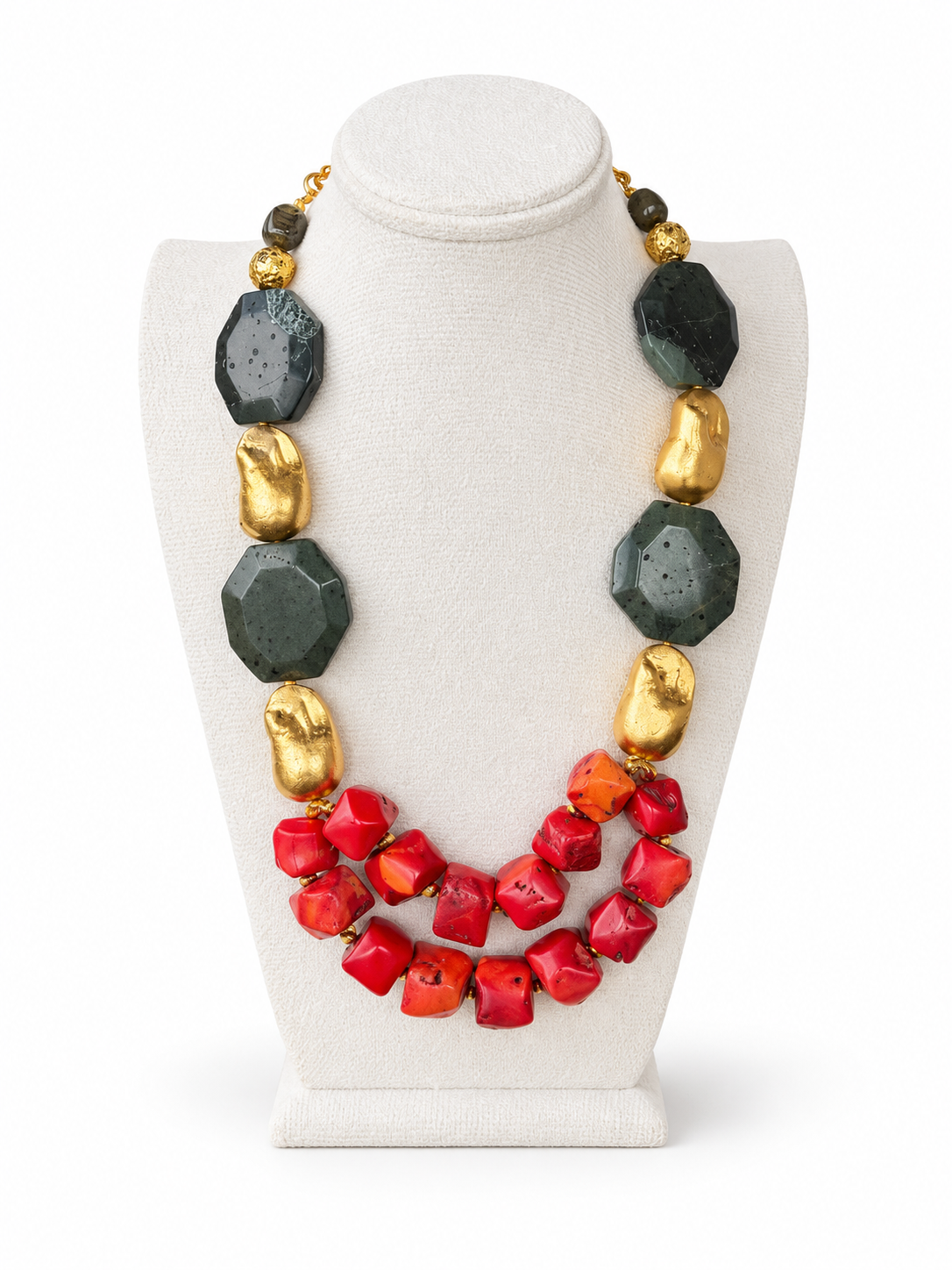 Labradorite & Coral Golden Necklace