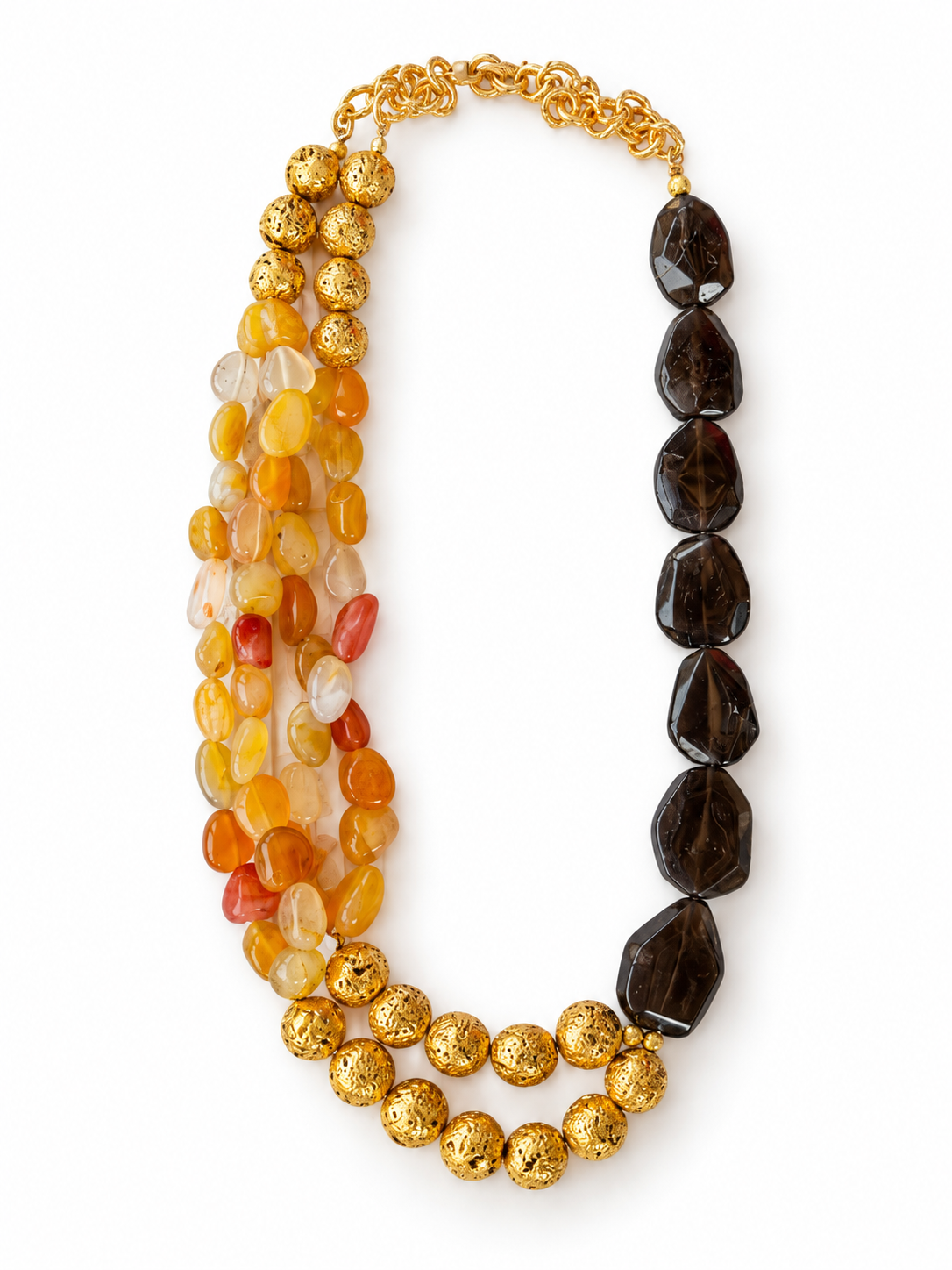 Onyx & Yellow Agate Cluster Necklace