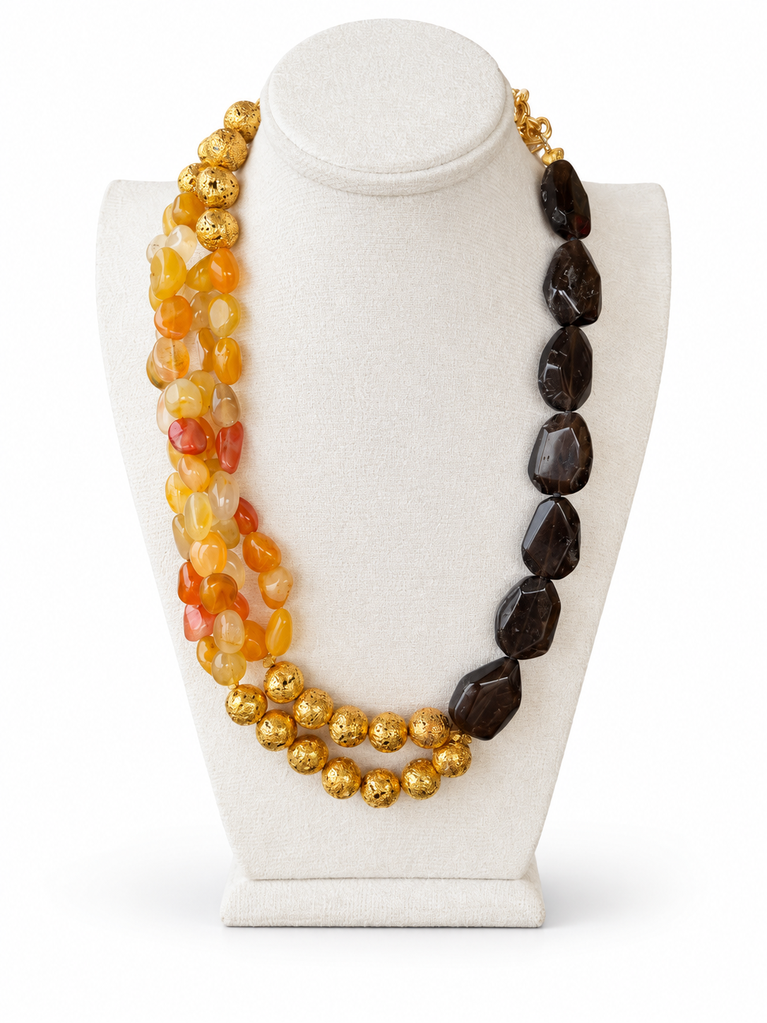 Onyx & Yellow Agate Cluster Necklace
