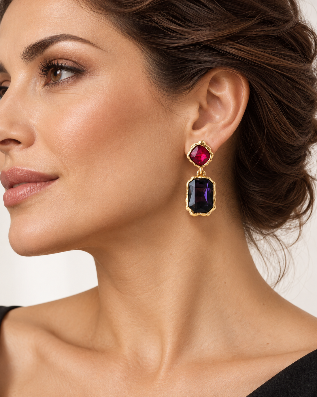 Raspberry Red & Purple Rectangular Drop Earrings
