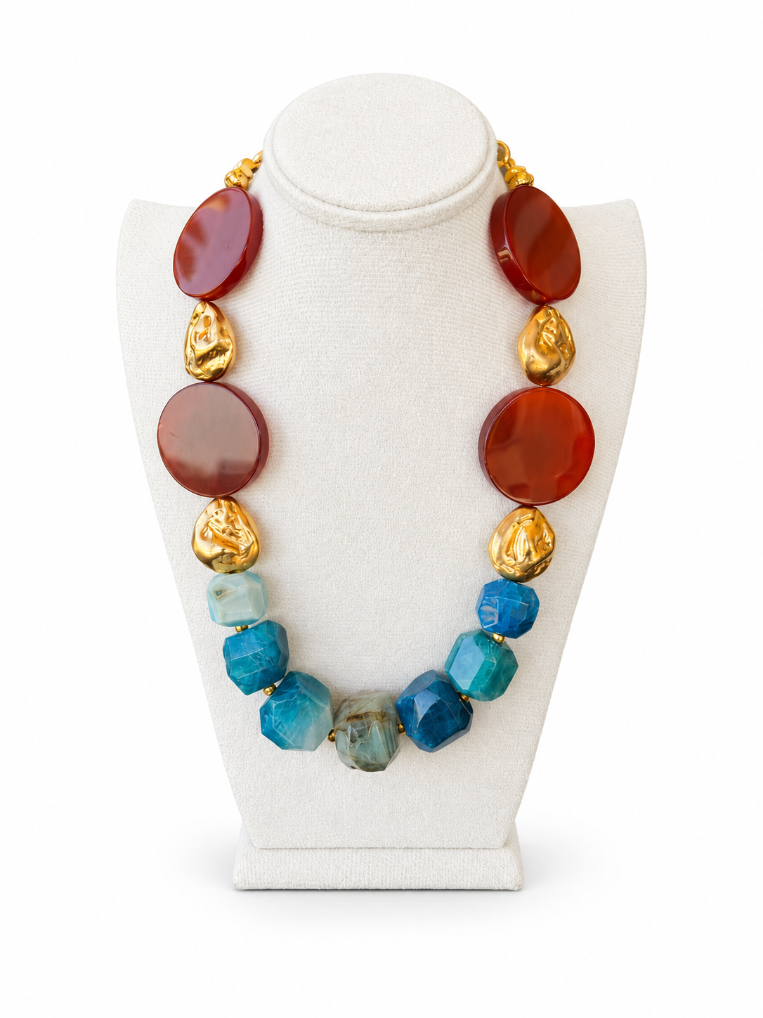 Blue & Brown Agate Golden Necklace