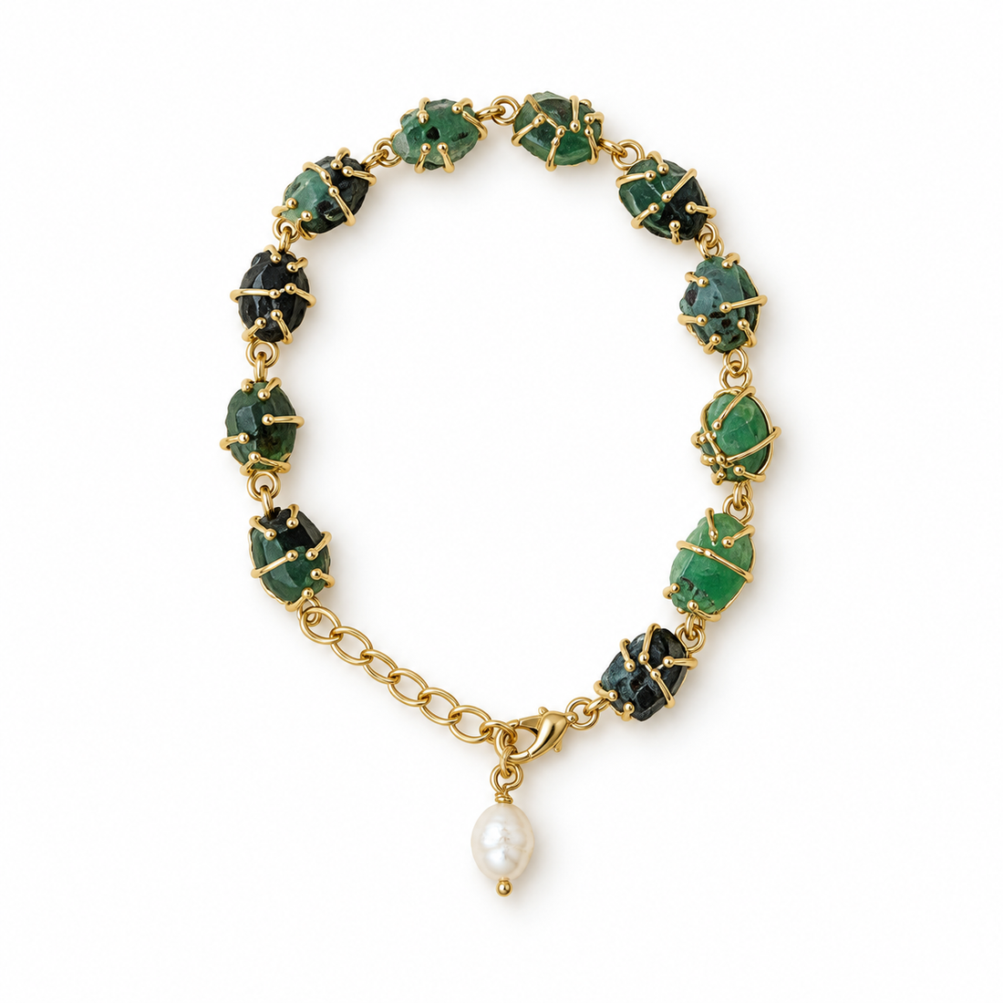 Green Stone & Pearl Charm Bracelet