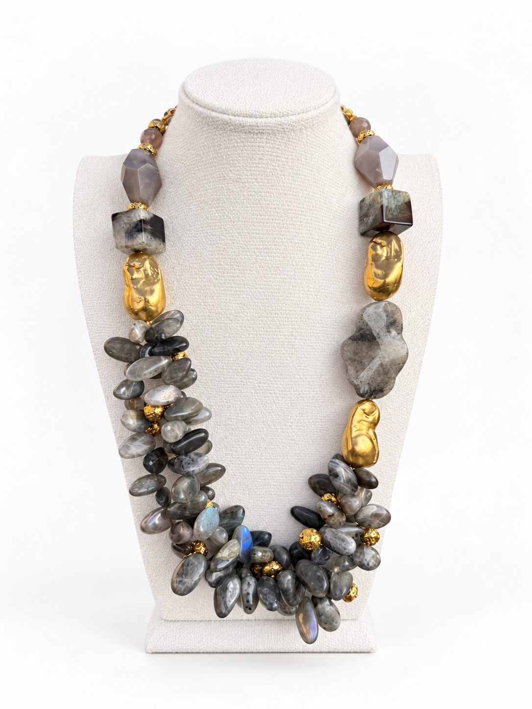 Grey & Gold Cluster Necklace