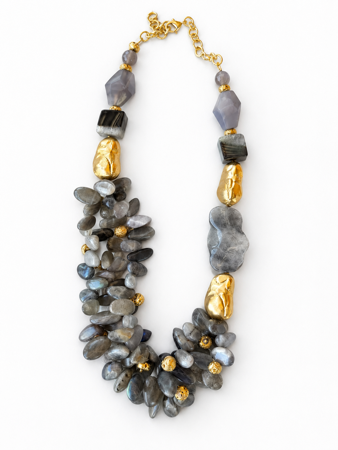Grey & Gold Cluster Necklace