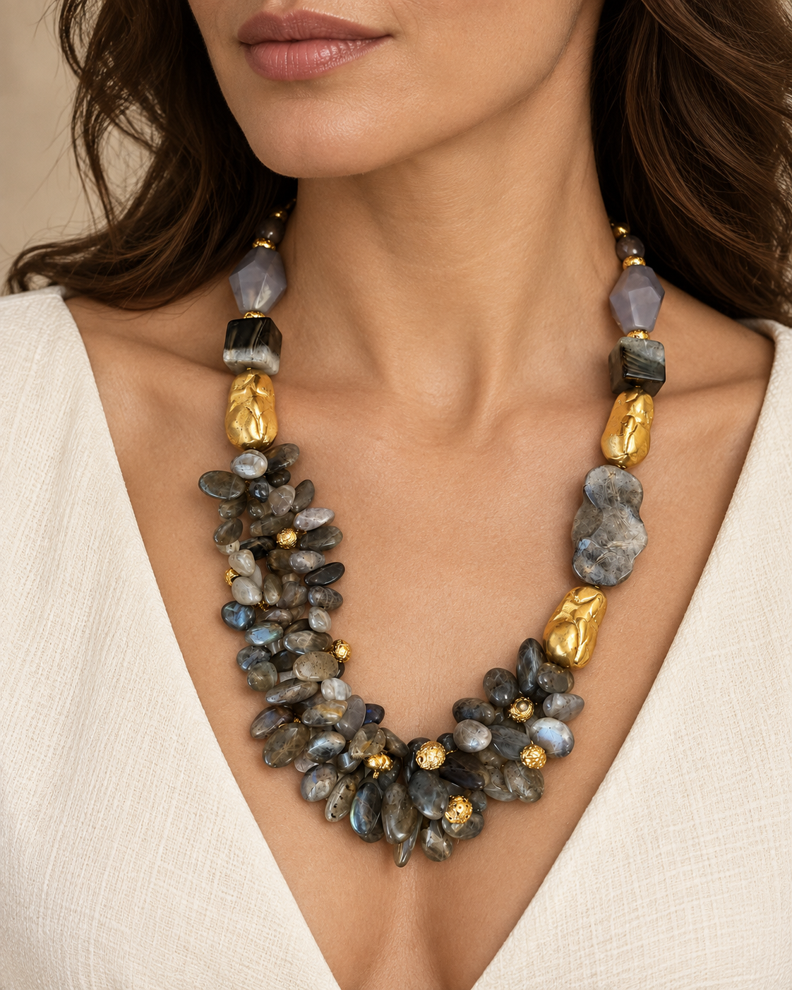 Grey & Gold Cluster Necklace