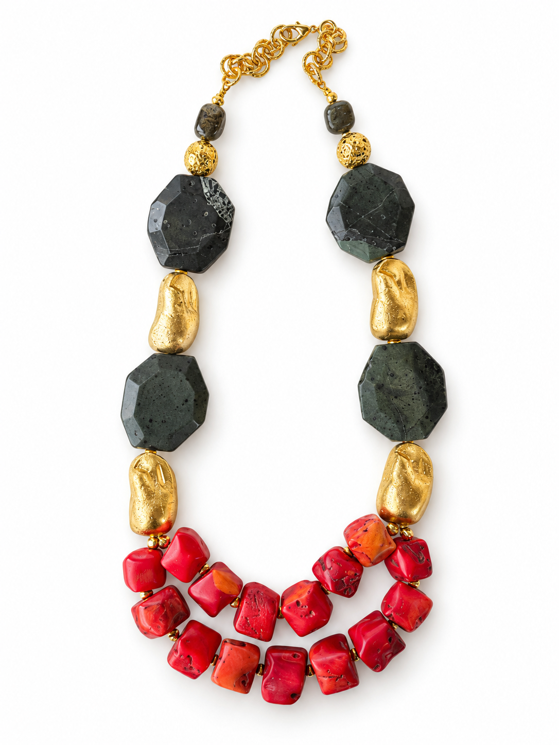 Labradorite & Coral Golden Necklace