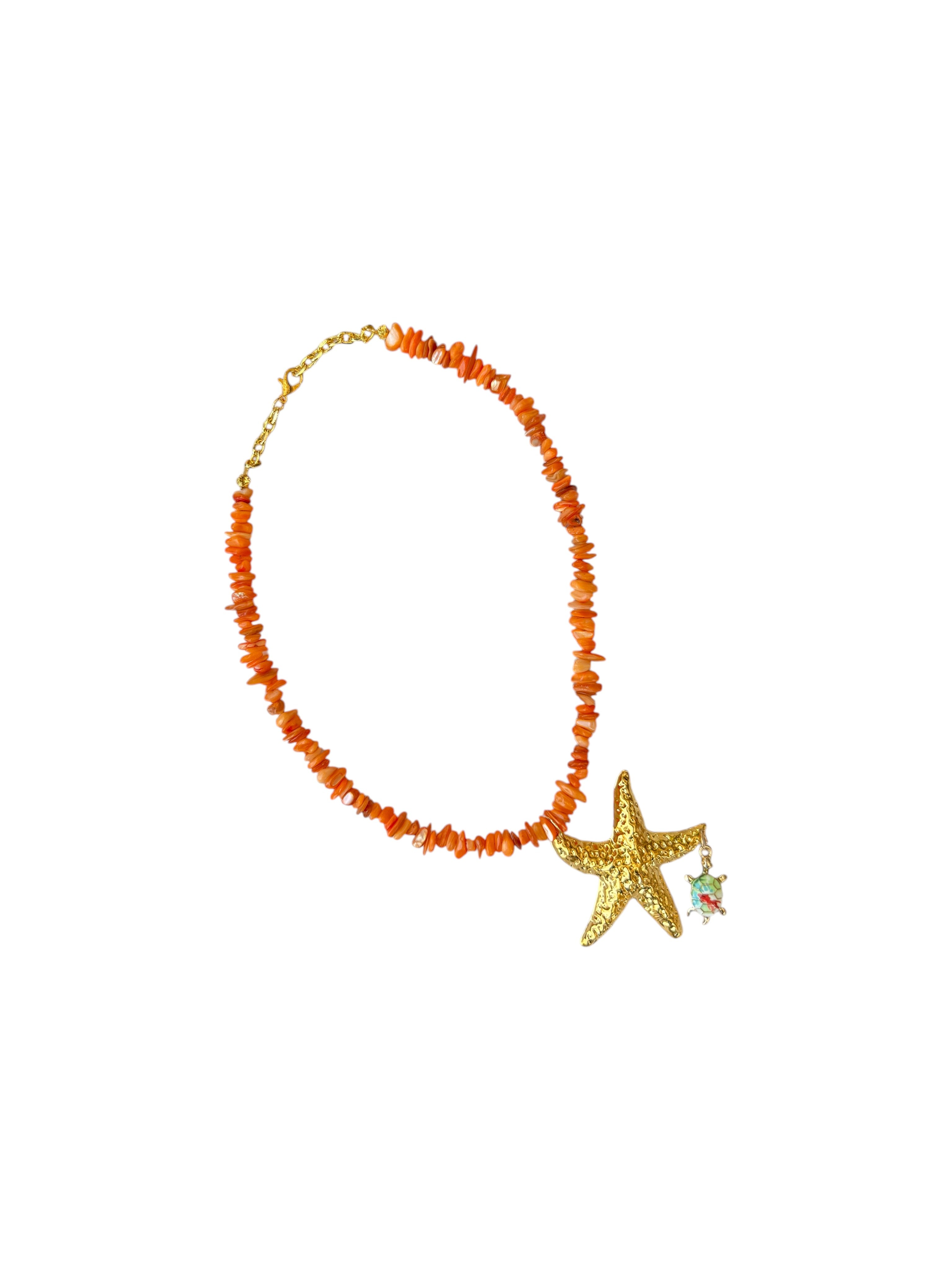 Orange Star Fish Necklace with Charm