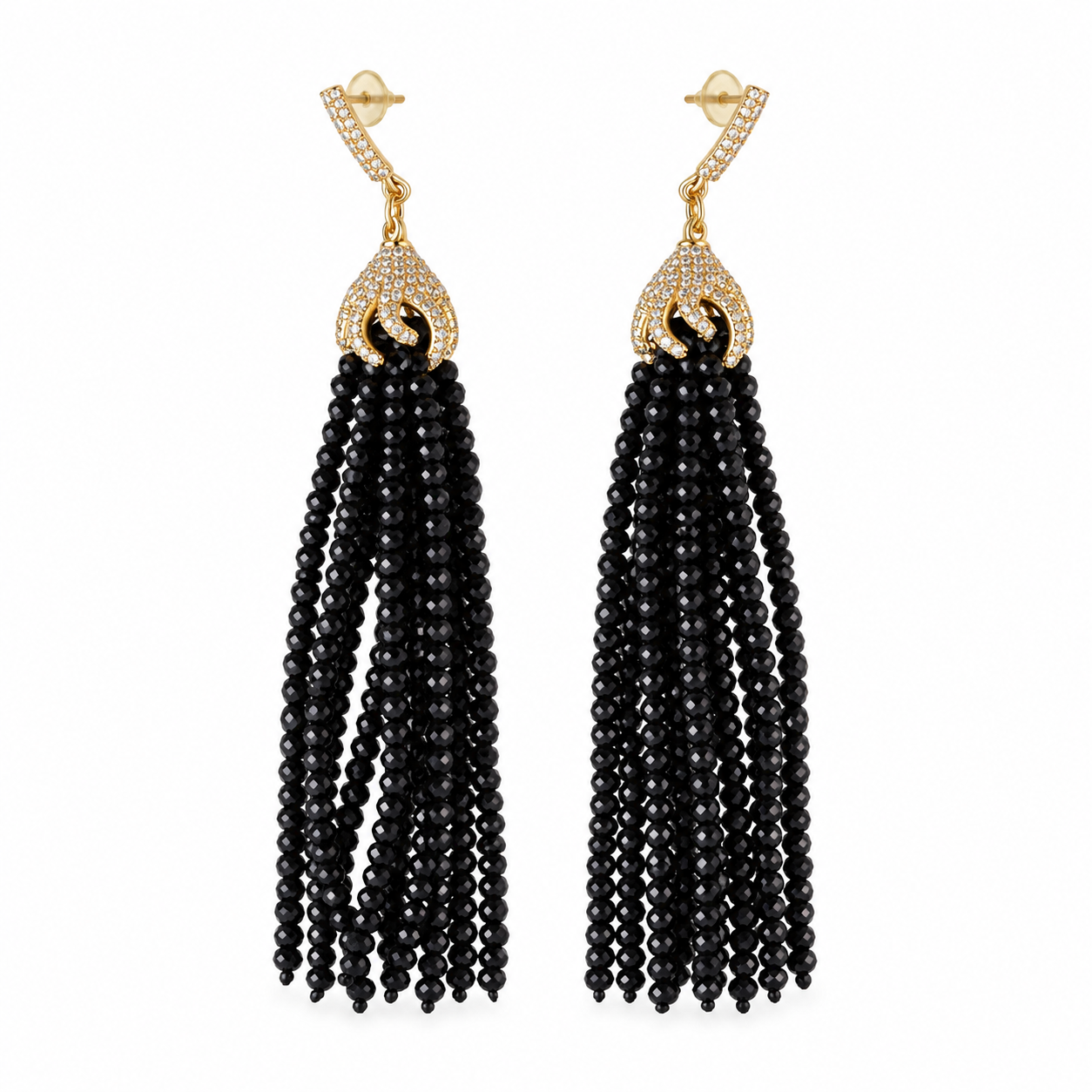 Onyx & Zircon Chandelier Earrings