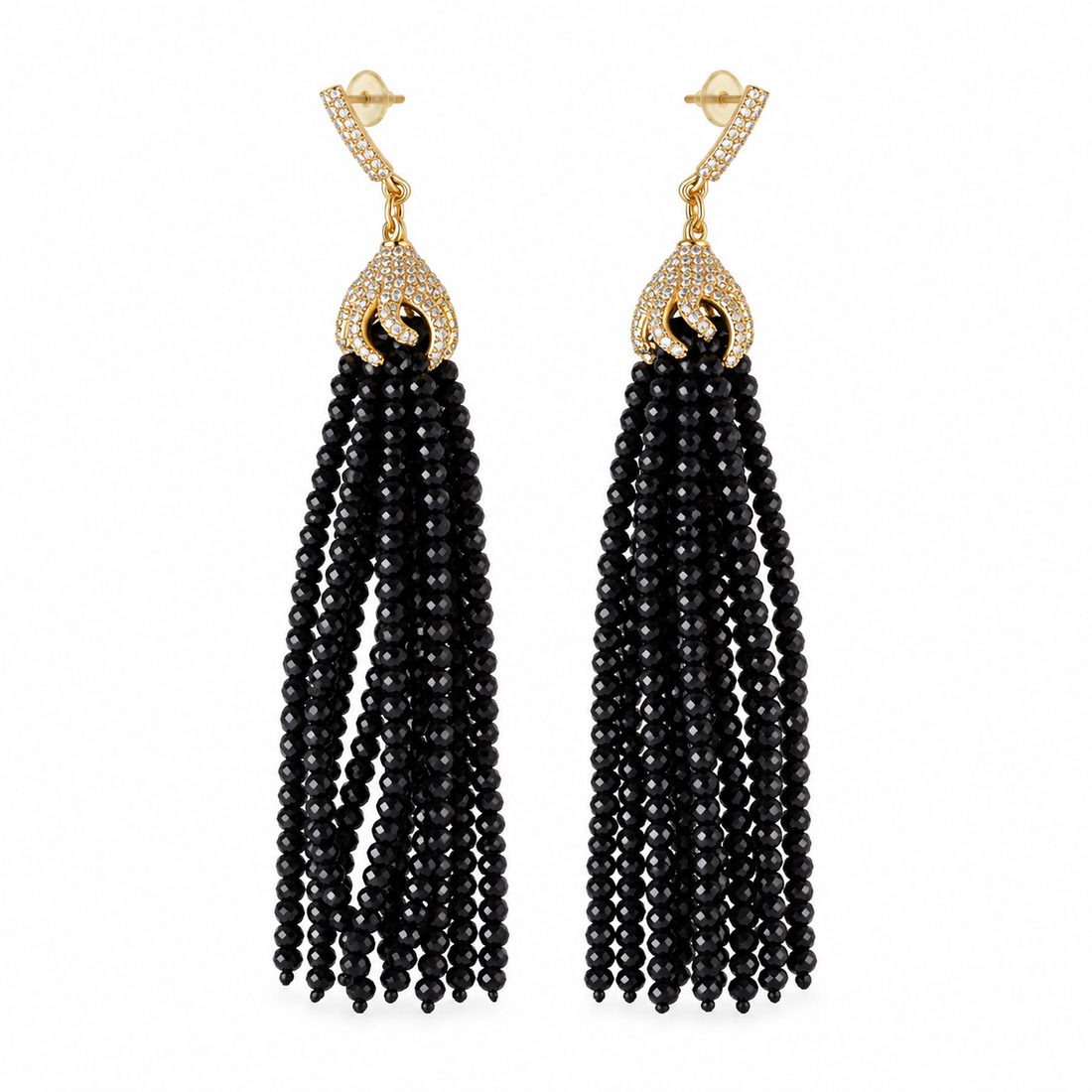 Onyx & Zircon Chandelier Earrings