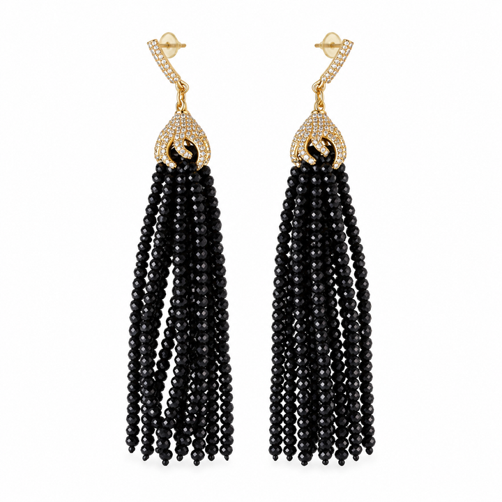 Onyx & Zircon Chandelier Earrings