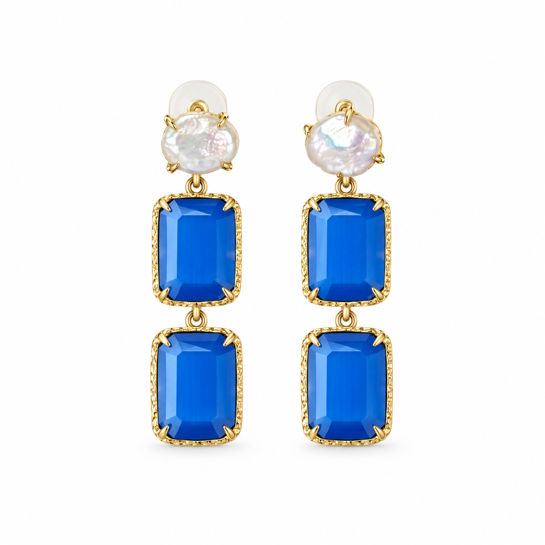 Blue Agate & Pearls Earrings