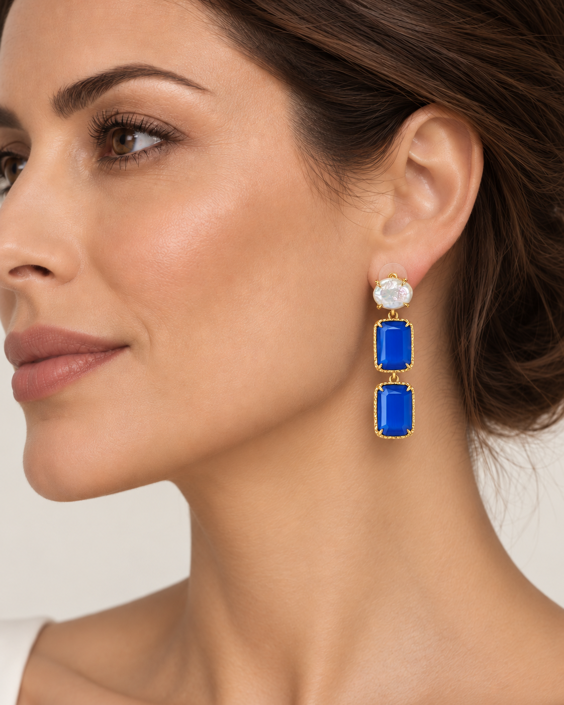 Blue Agate & Pearls Earrings