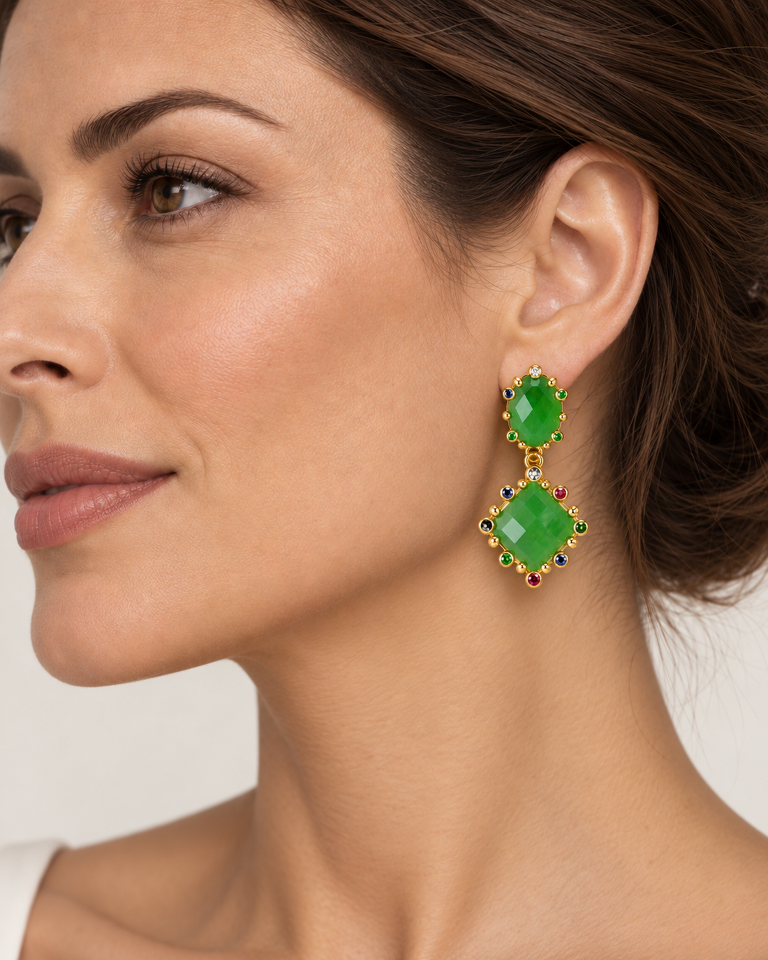 Green Agate & Mosaic Stone Earrings