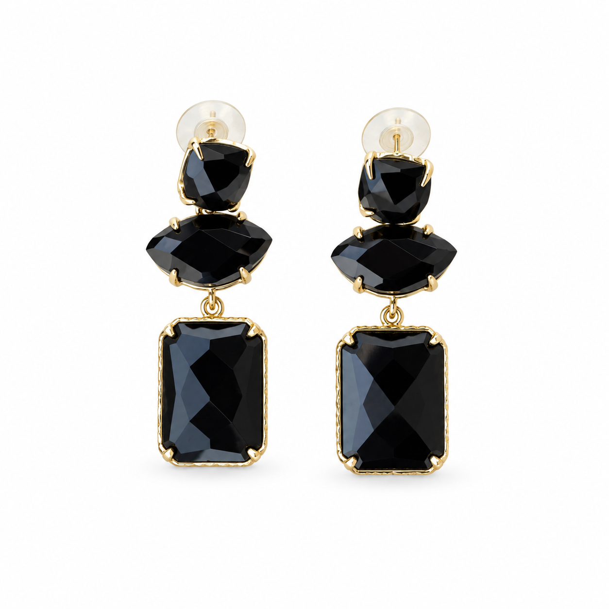 Three-Layer Onyx Earrings