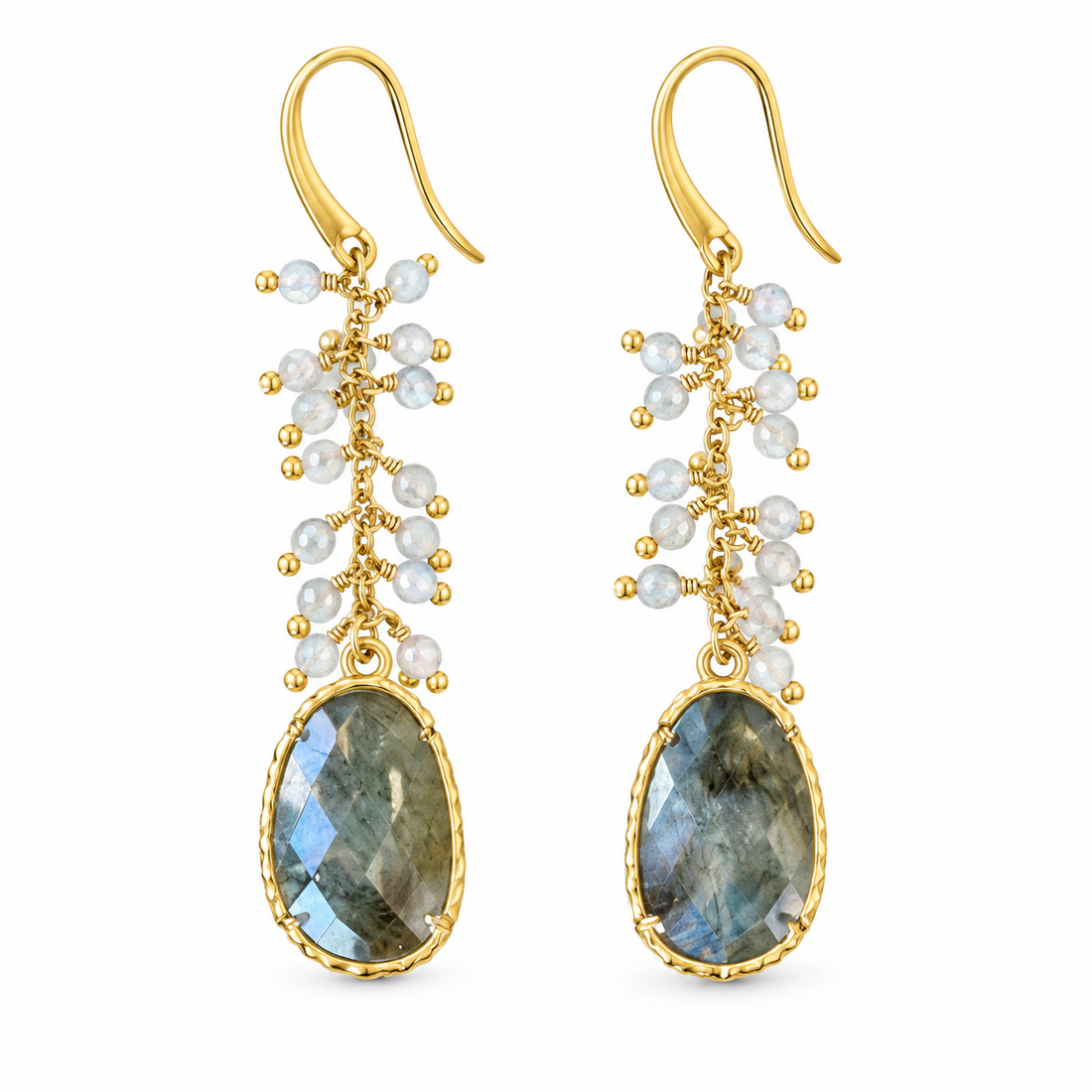 Labradorite & Pearl Cascade Earrings