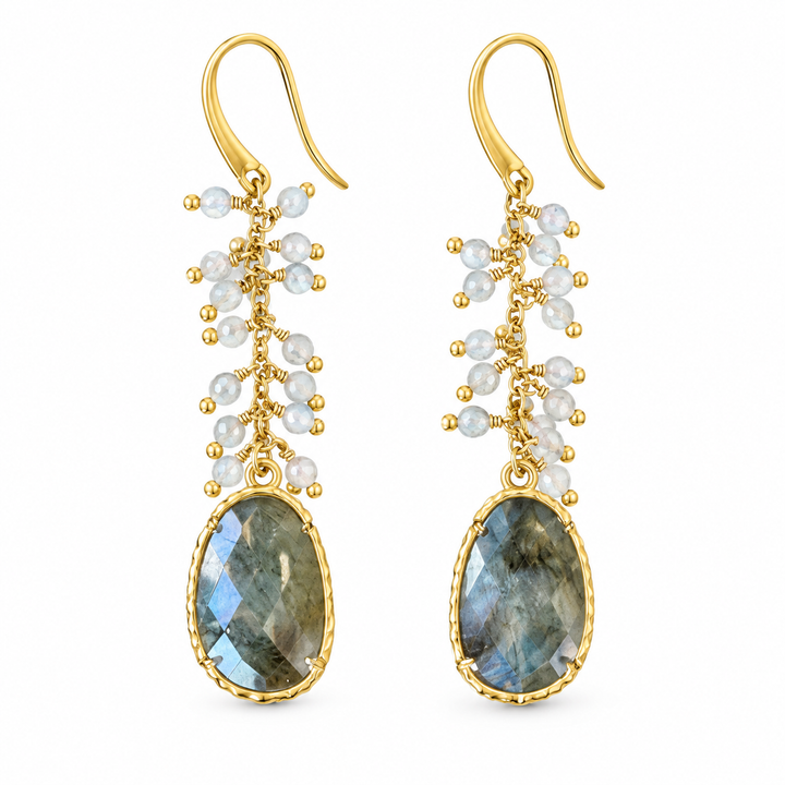 Labradorite & Pearl Cascade Earrings
