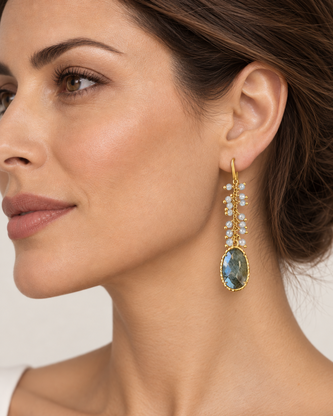 Labradorite & Pearl Cascade Earrings