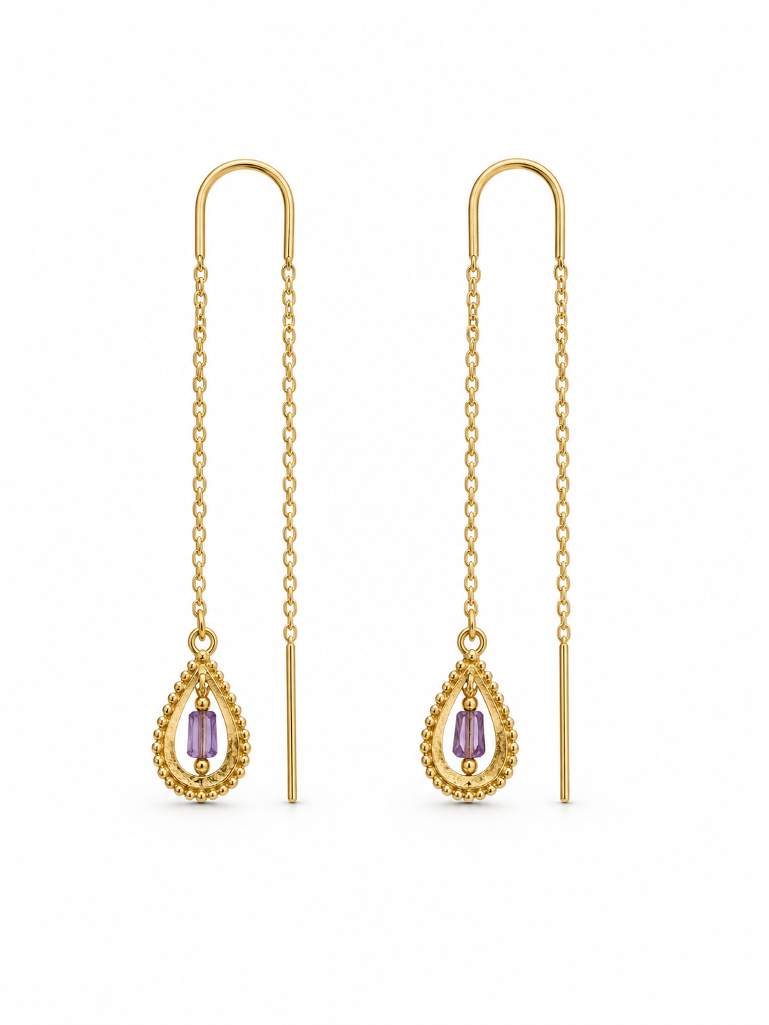 Lavender Teardrop & Bar Chain Earrings