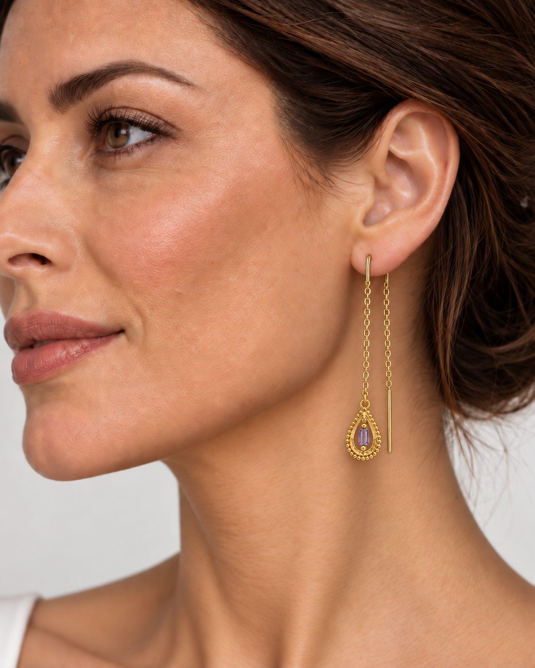 Lavender Teardrop & Bar Chain Earrings