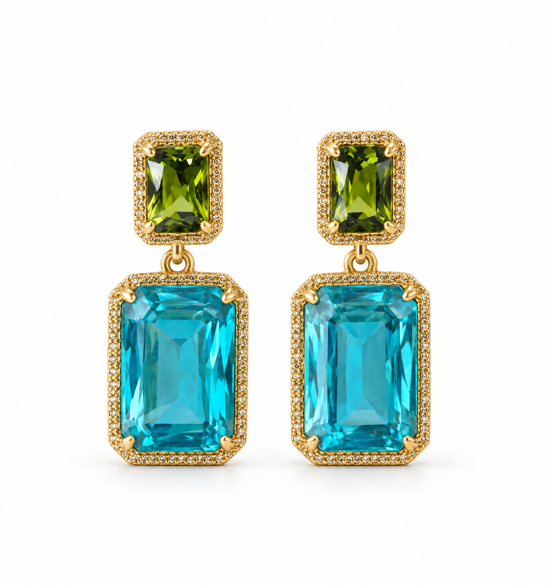 Green & Turquoise Double Drop Earrings