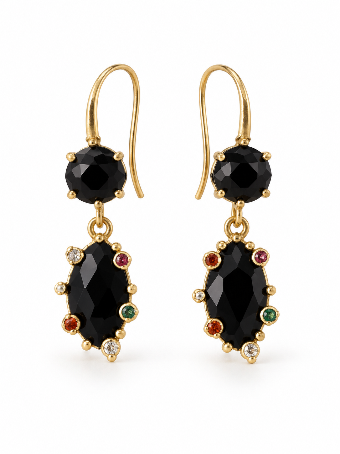 Onyx & Colorful Stone Drop Earrings