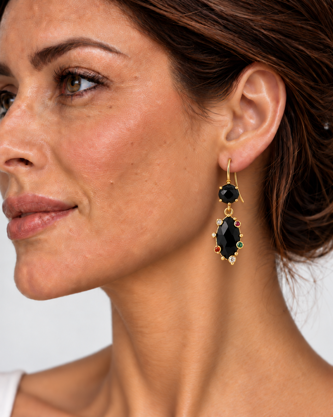Onyx & Colorful Stone Drop Earrings