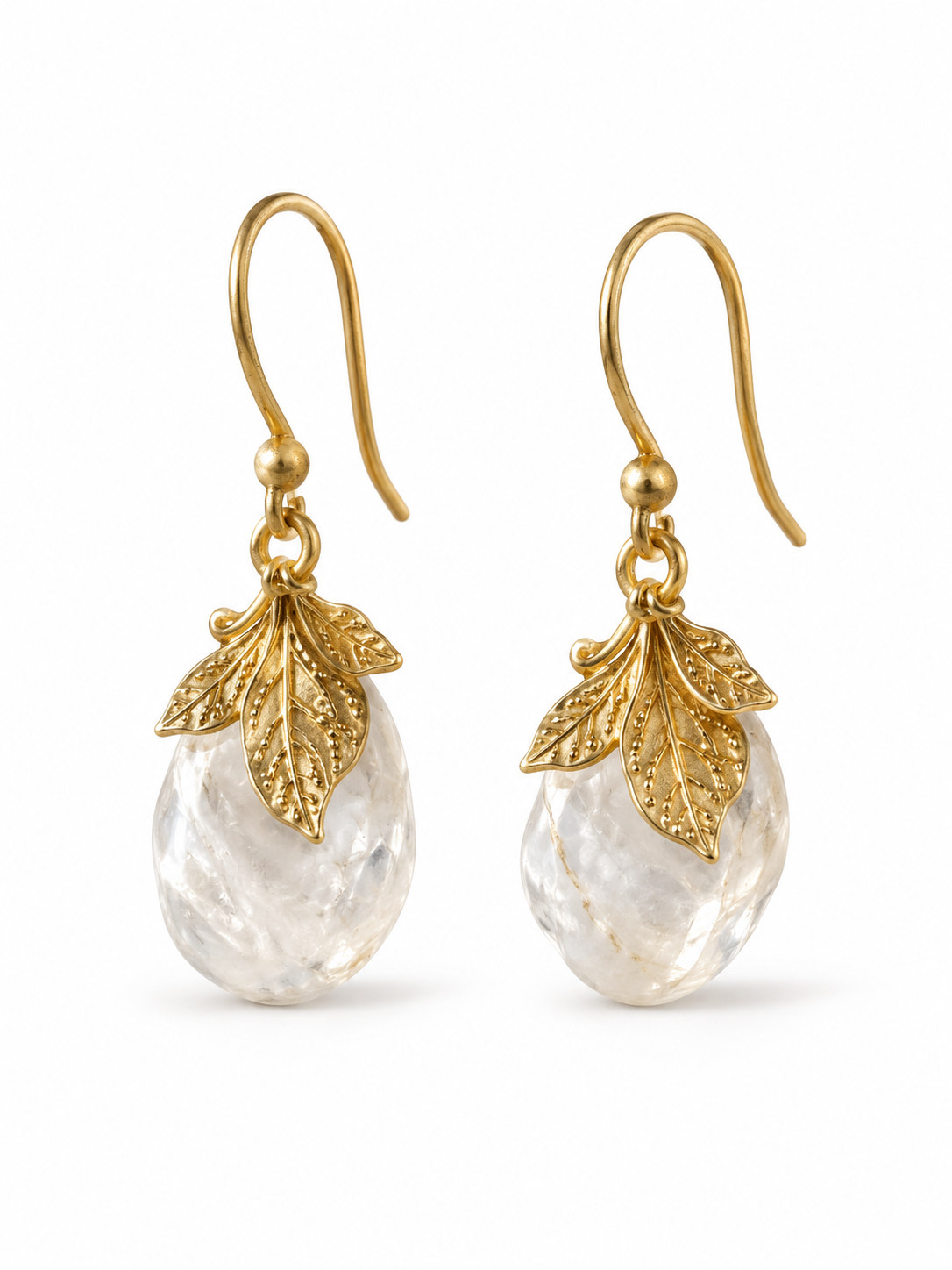Pearl & Gold Leaf Drop Earrings