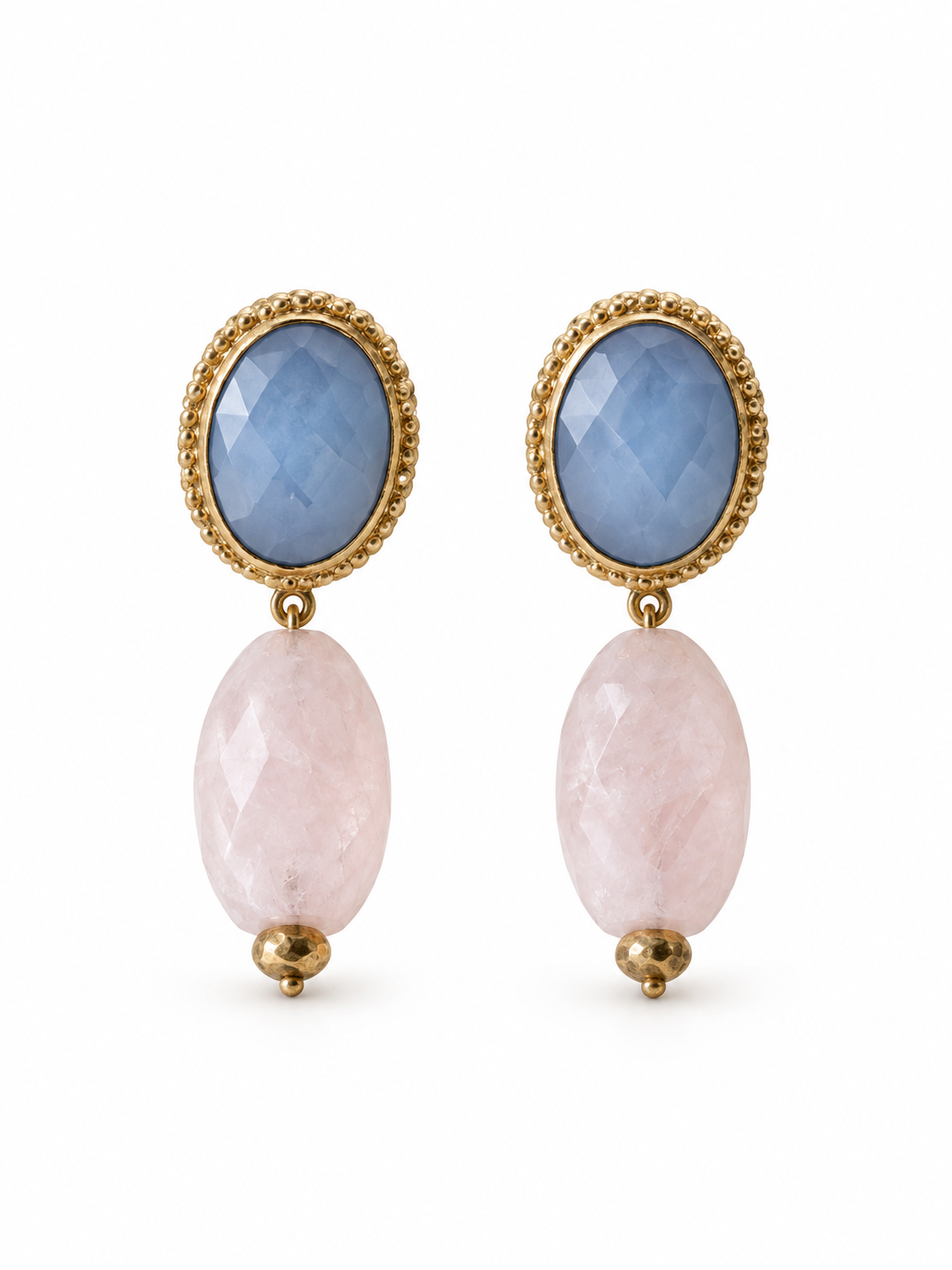 Blue & Pink Oval Drop Earrings