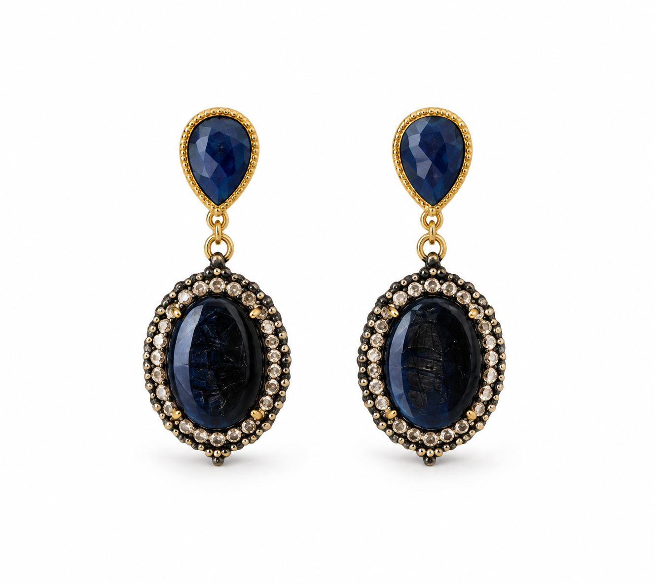 Deep Blue Ornate Drop Earrings