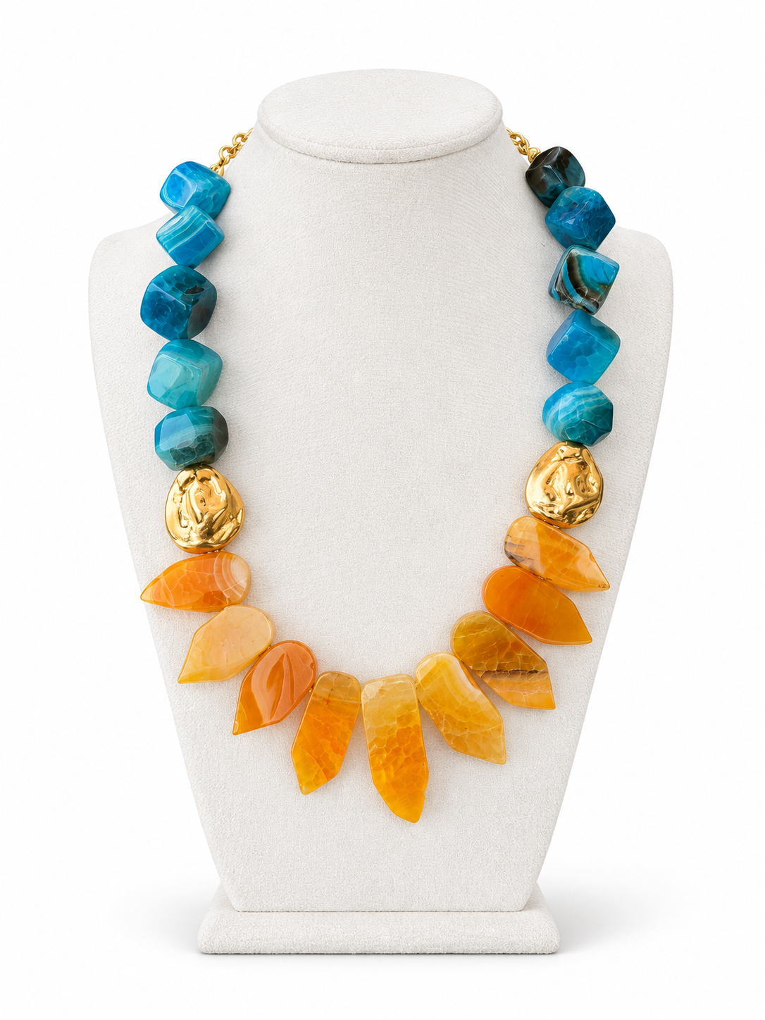 Blue Agate & Citrine Golden Necklace