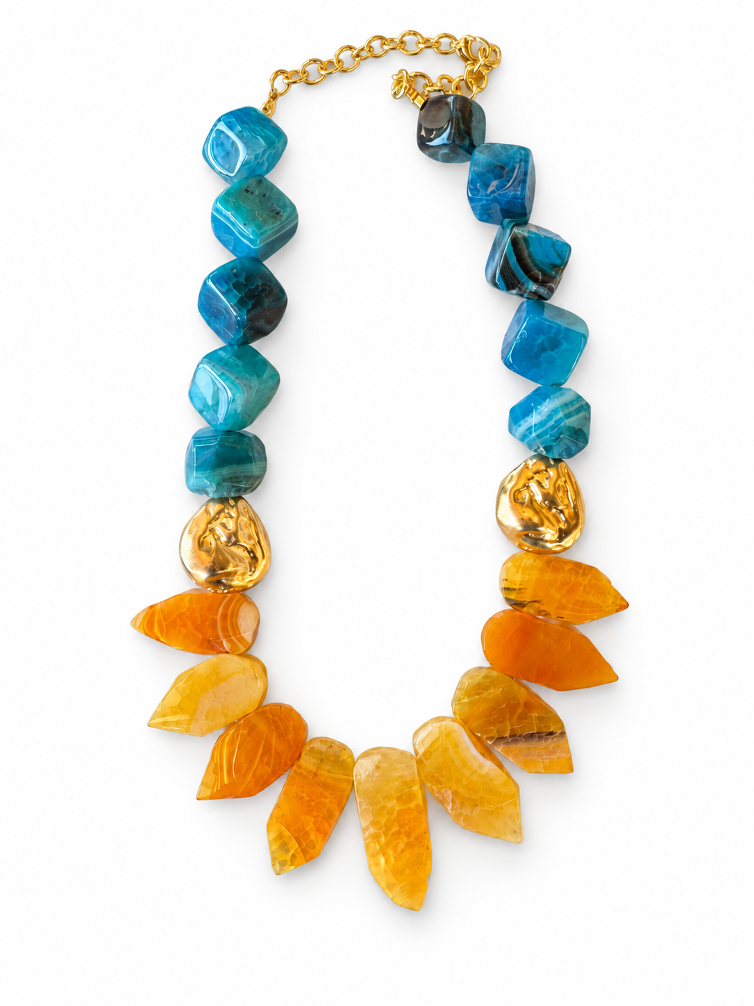 Blue Agate & Citrine Golden Necklace