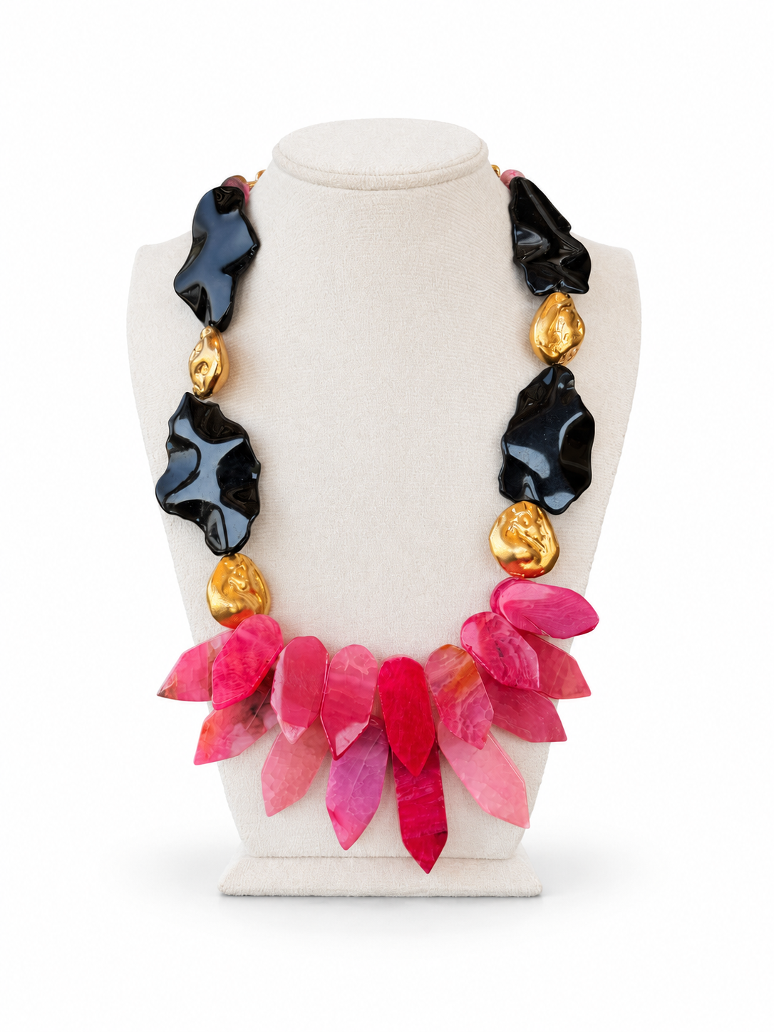 Pink Agate Bloom & Black Jasper Necklace