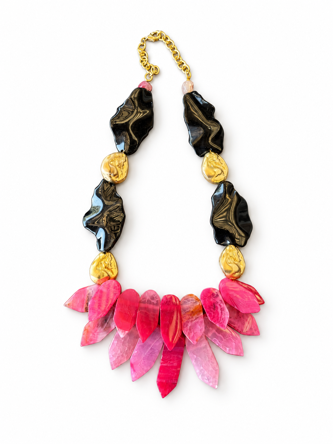 Pink Agate Bloom & Black Jasper Necklace
