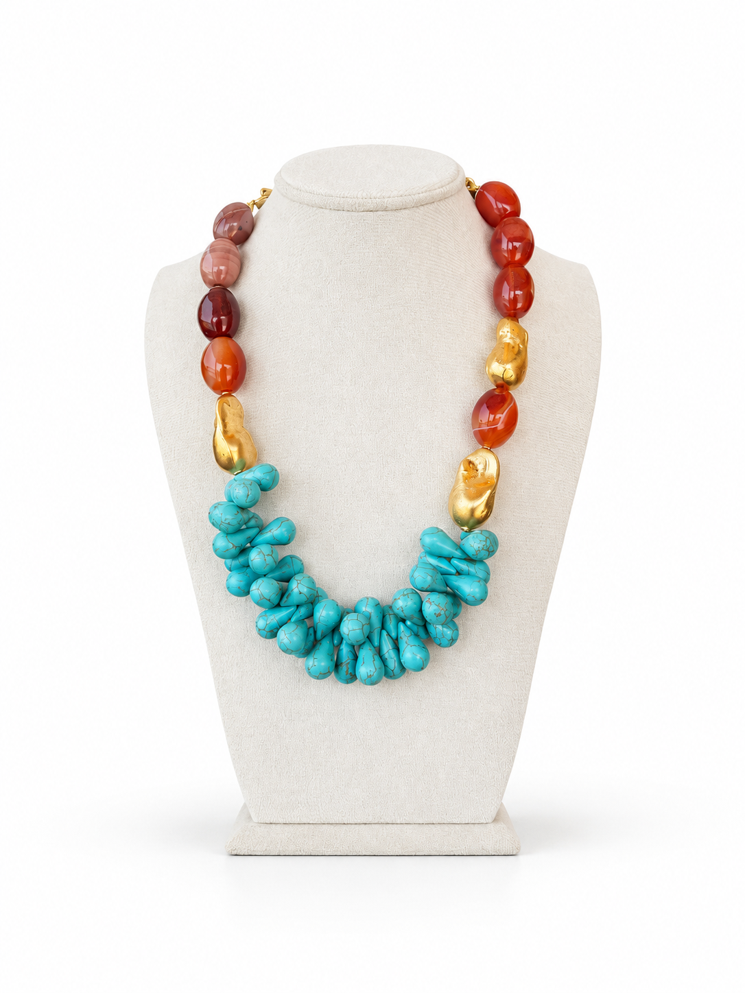 Brown Agate & Farouz Golden Necklace