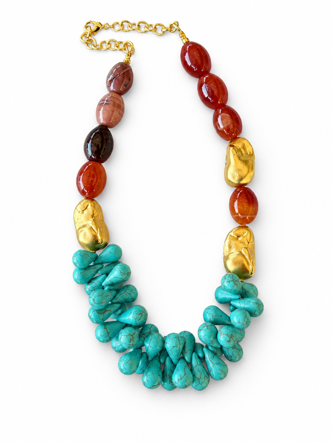 Brown Agate & Farouz Golden Necklace