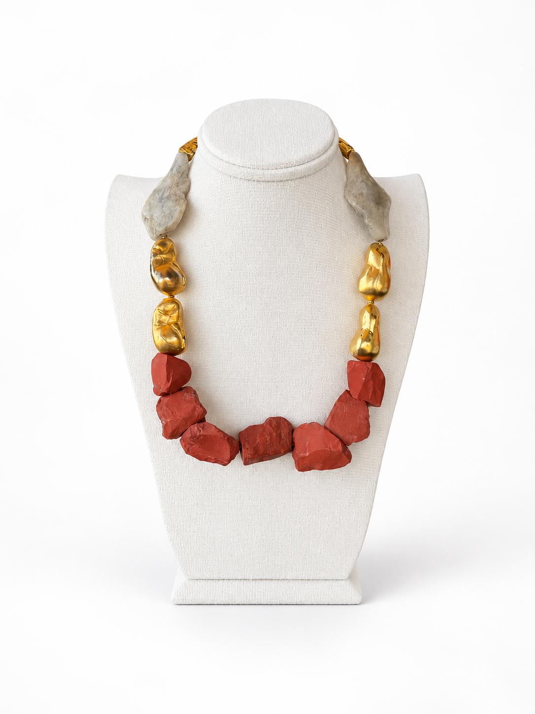 Burgundy Quartz & Beige Agate Necklace