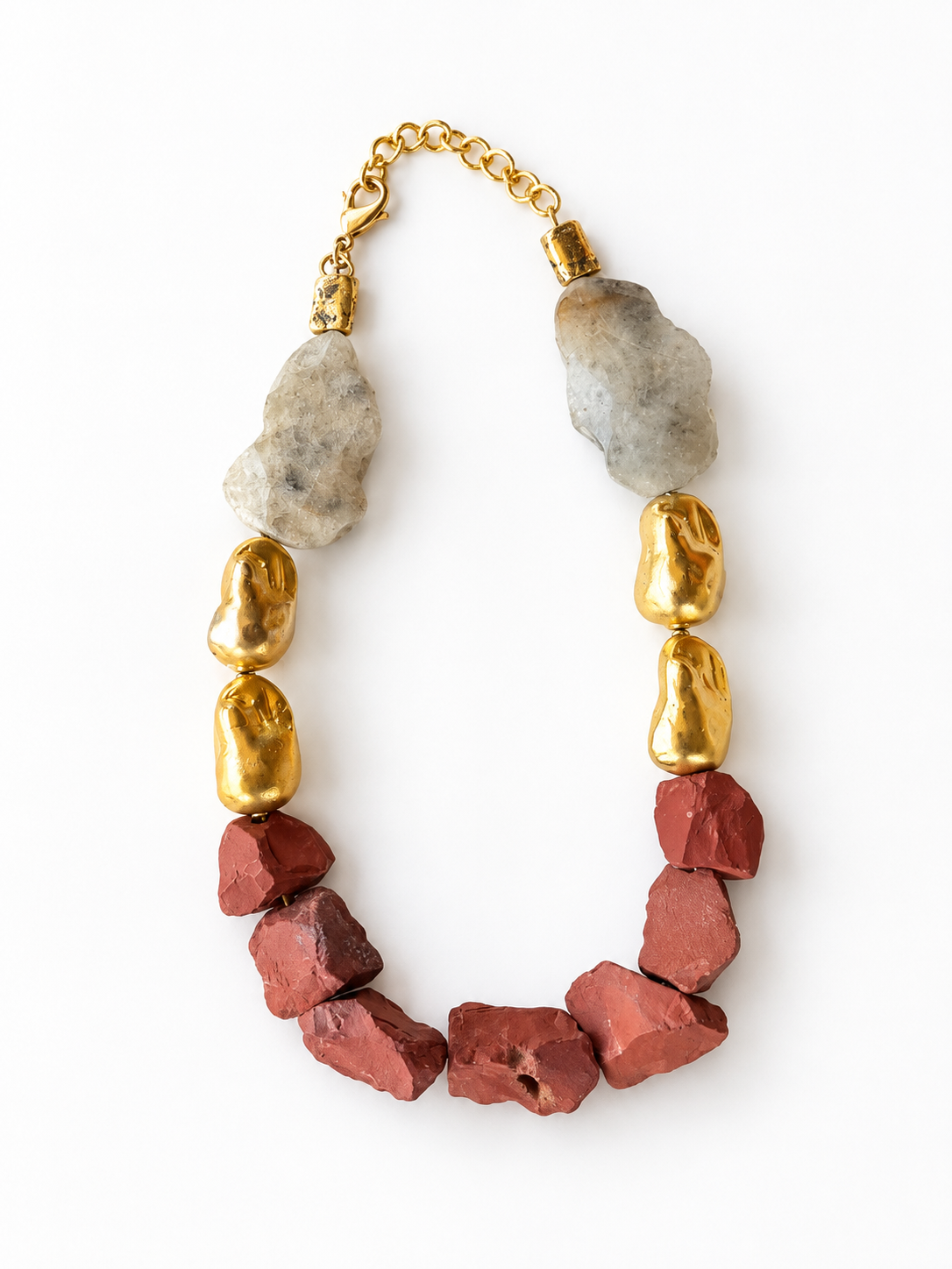 Burgundy Quartz & Beige Agate Necklace
