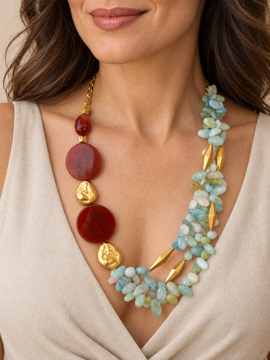 Aquamarine & Brown Agate Necklace