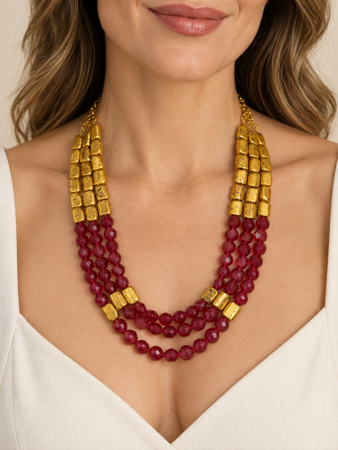 Queen Threads Burgundy Necklace | عقد خيوط الملكة نبيتي