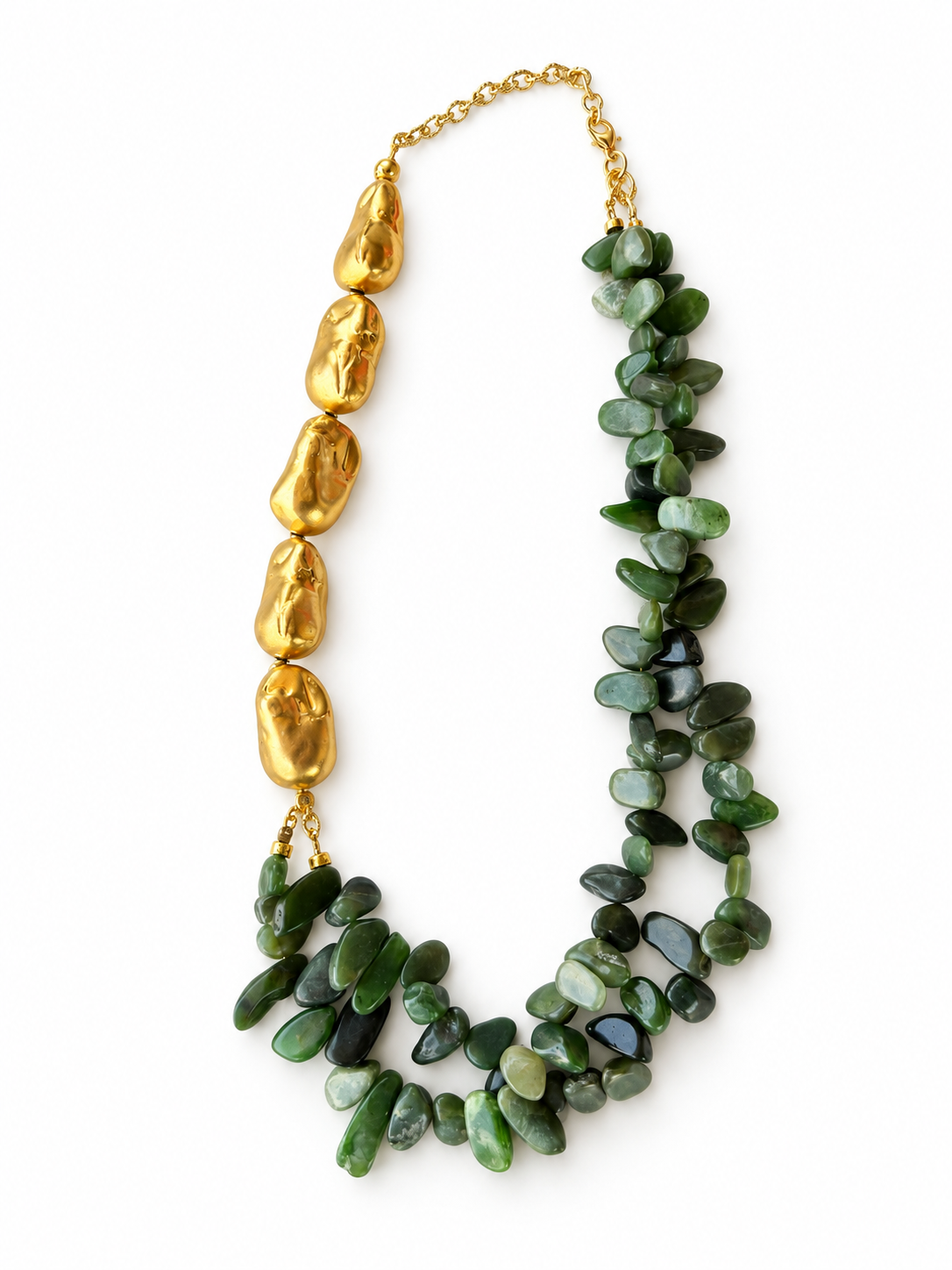 Green Jade & Gold Cluster Necklace