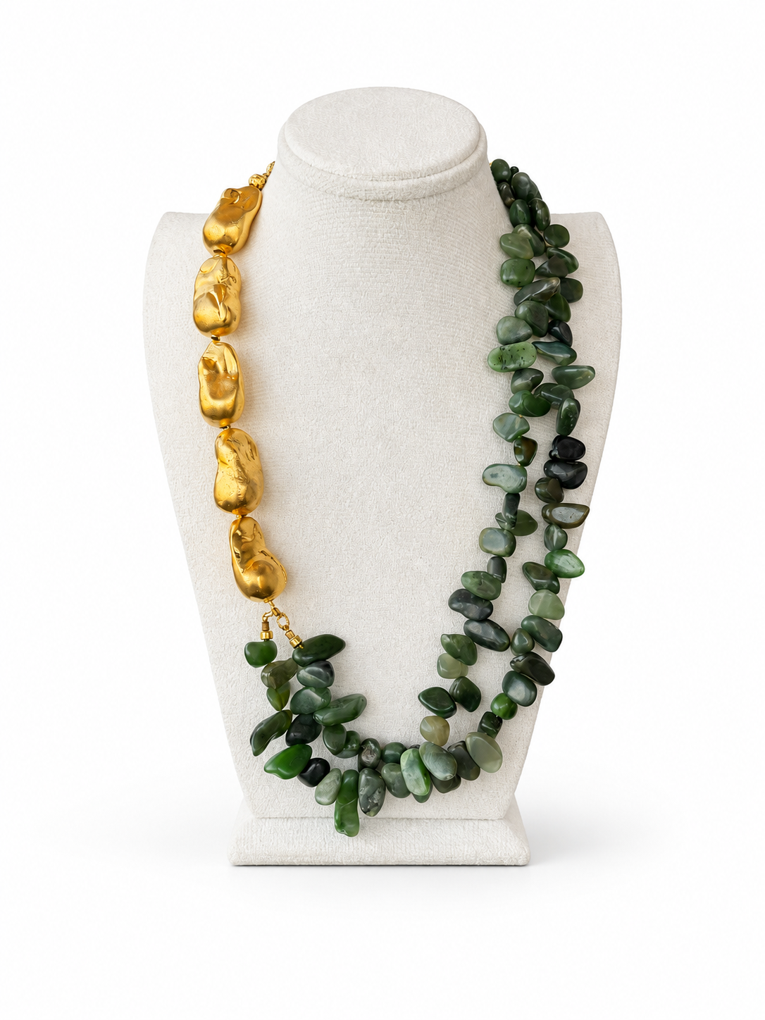 Green Jade & Gold Cluster Necklace