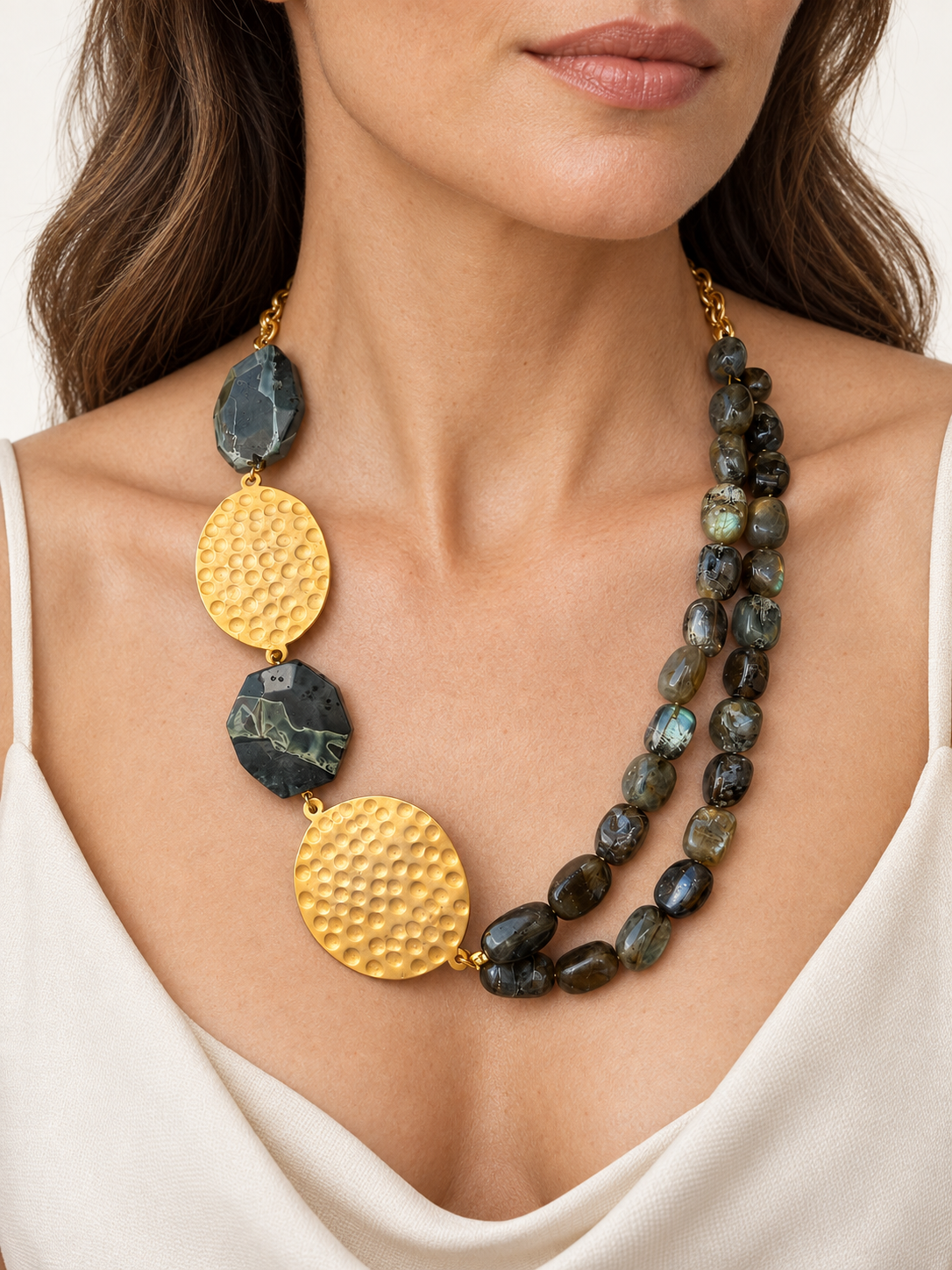 Labradorite & Gold Disc Necklace