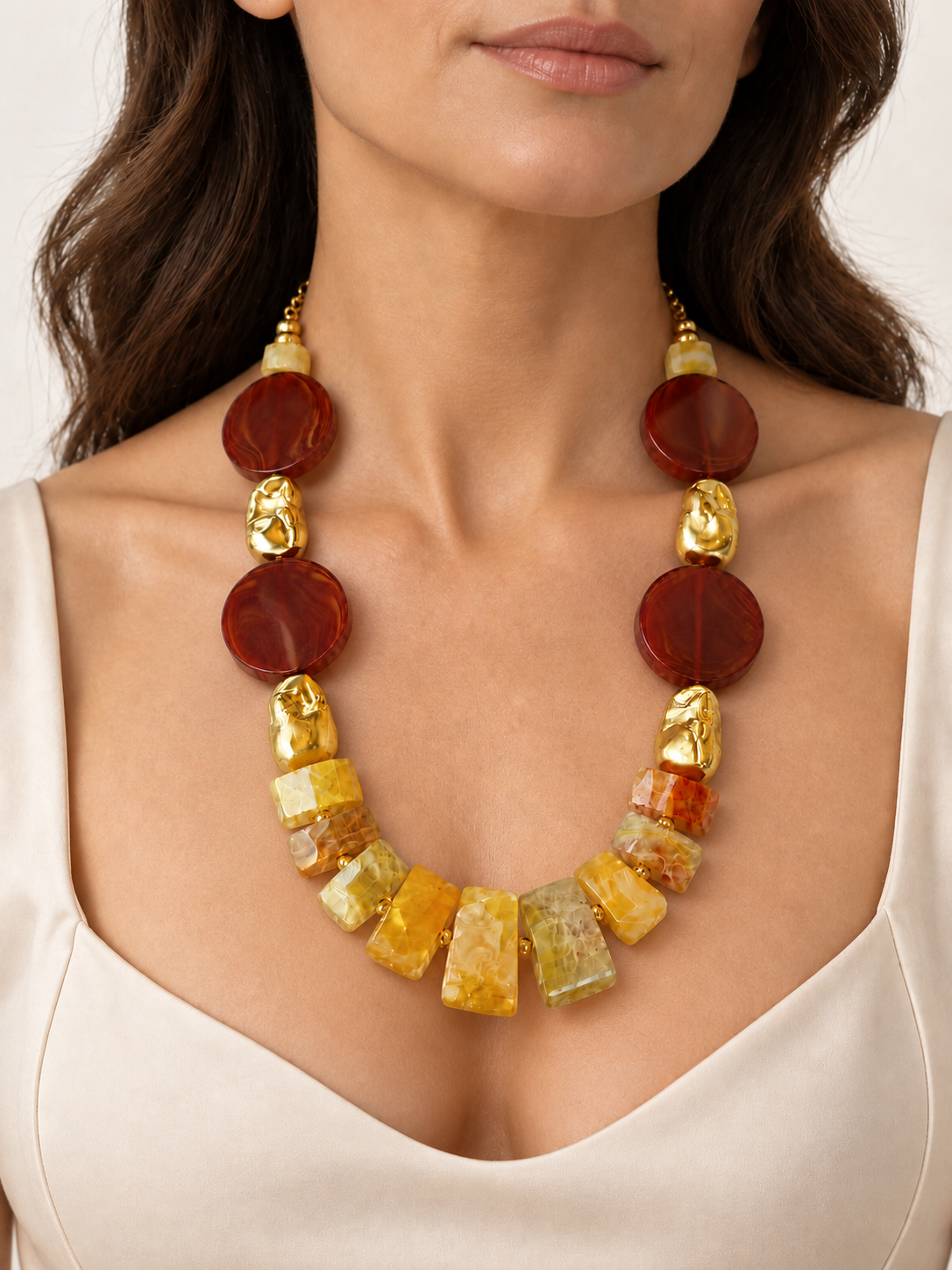 Citrine & Brown Agate Golden Necklace