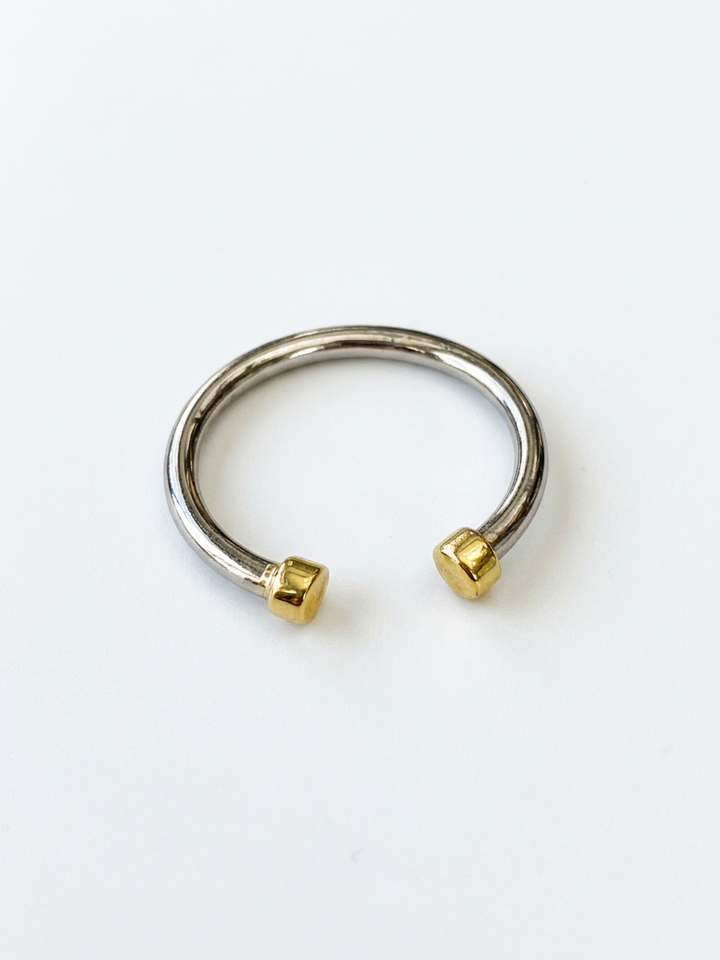 Silver Gap Ring Gold Platted ends-خاتم فضة مطلي ذهب