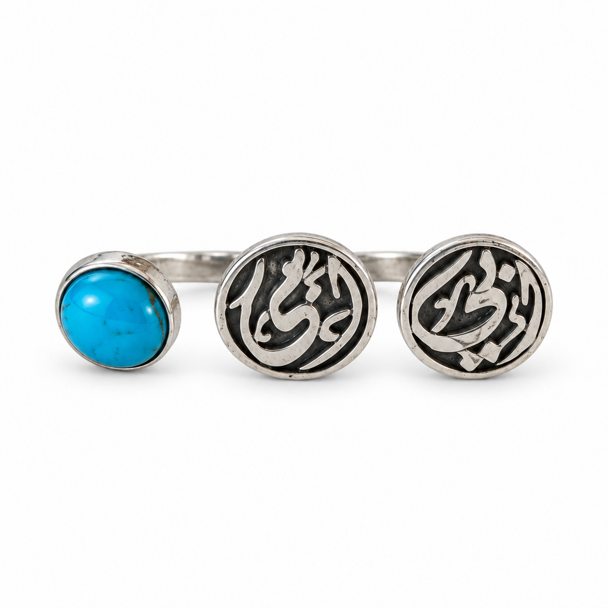 Aby & Oumy Silver Double Ring with Turquoise | خاتم أبي وأمي المزدوج من الفضة بالفيروز