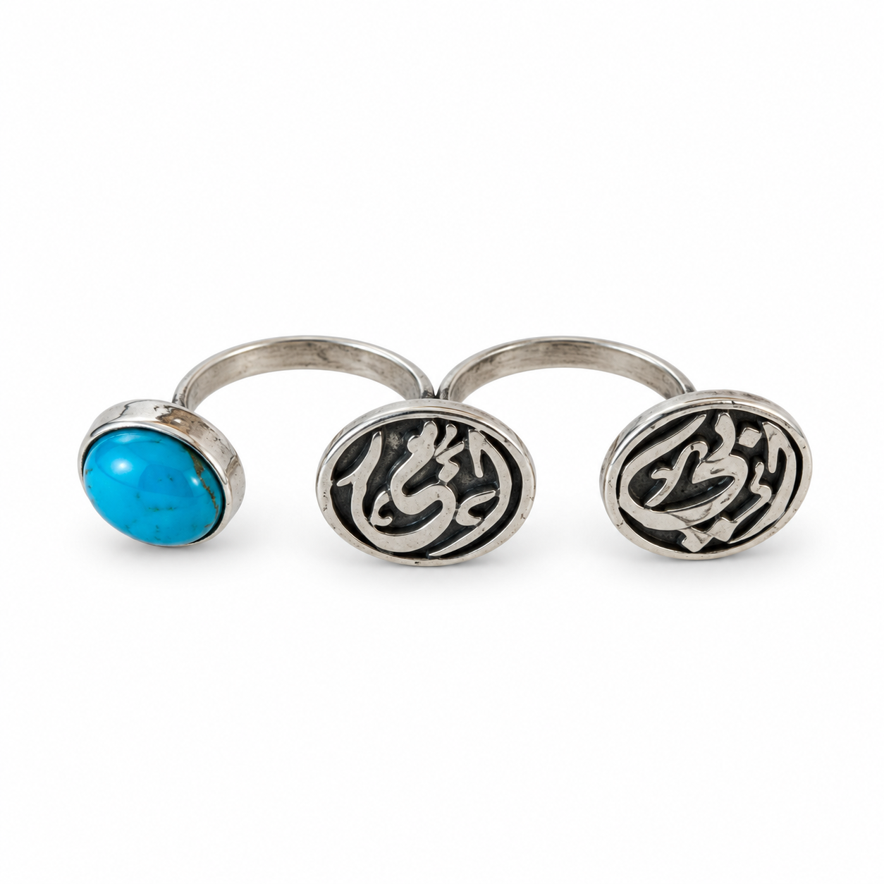 Aby & Oumy Silver Double Ring with Turquoise | خاتم أبي وأمي المزدوج من الفضة بالفيروز