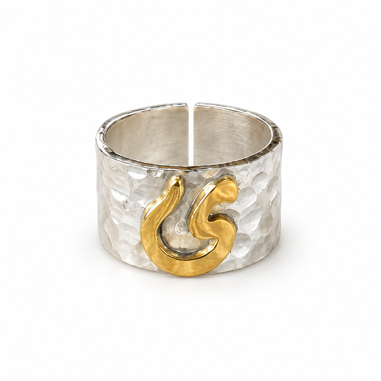 Gold-Plated Arabic Letter Silver Ring (ي) | خاتم فضة بحرف (ي) مطلي ذهب