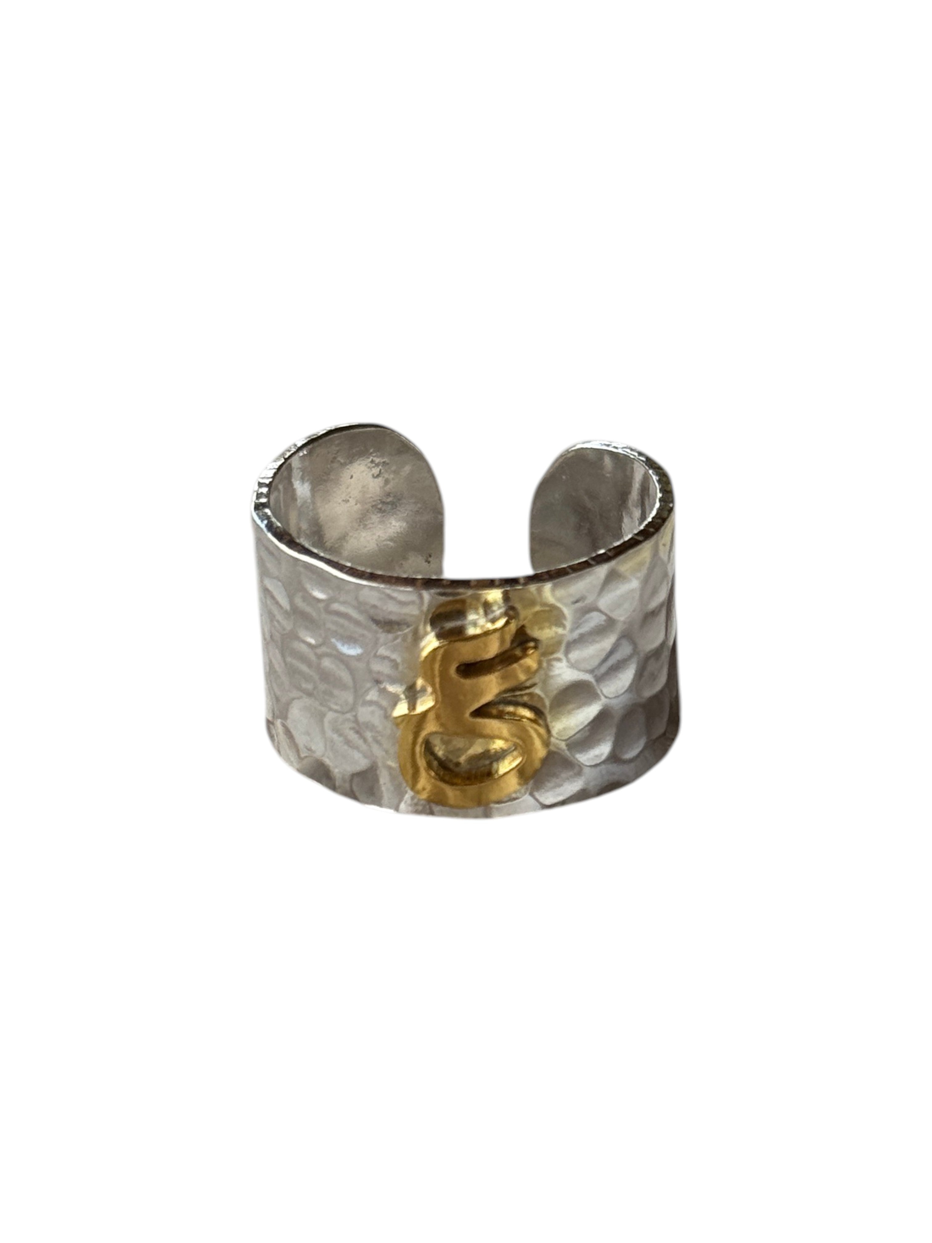 Gold-Plated Arabic Letter Silver Ring (ع) | خاتم فضة بحرف العين (ع) مطلي بالذهب
