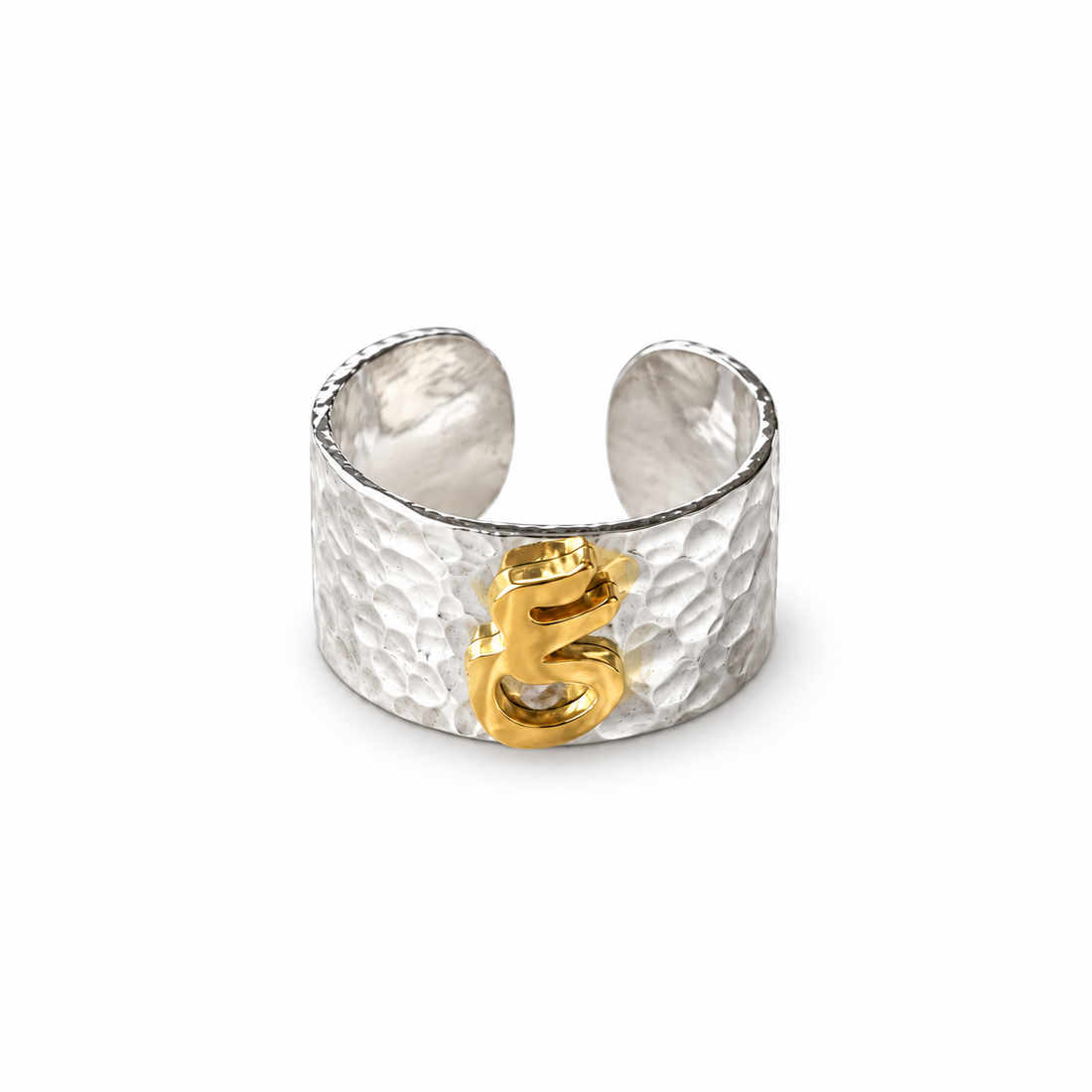 Gold-Plated Arabic Letter Silver Ring (ع) | خاتم فضة بحرف العين (ع) مطلي بالذهب